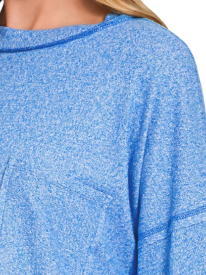 Zenana Soft Melange Hacci Round-Neck Long Sleeve T-Shirt