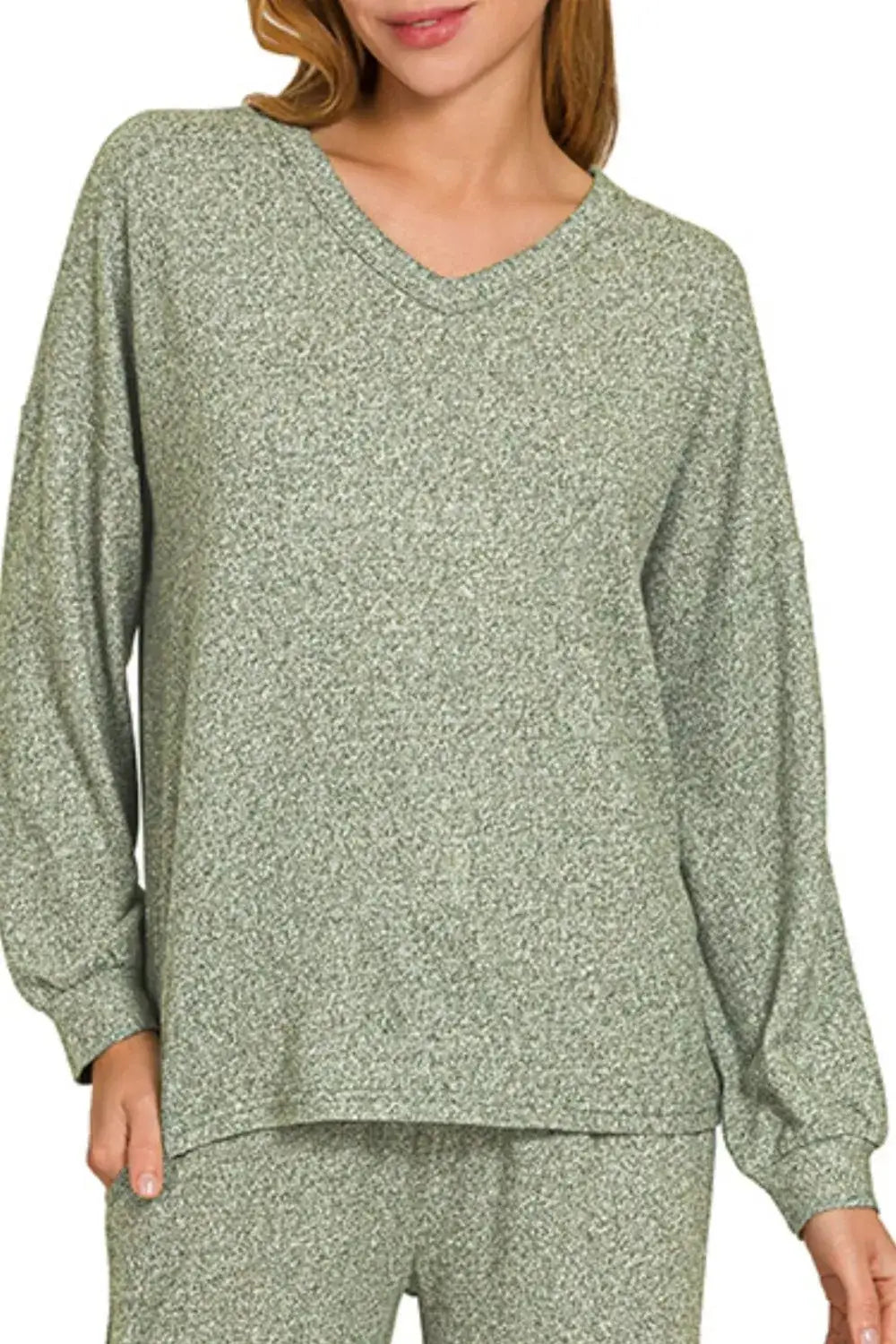 Zenana Soft Melange Long Sleeve Tee & Pants Set