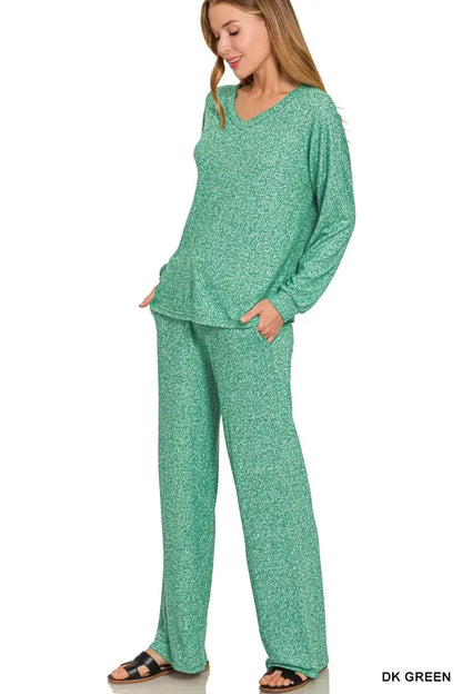 Zenana Soft Melange Long Sleeve Tee & Pants Set