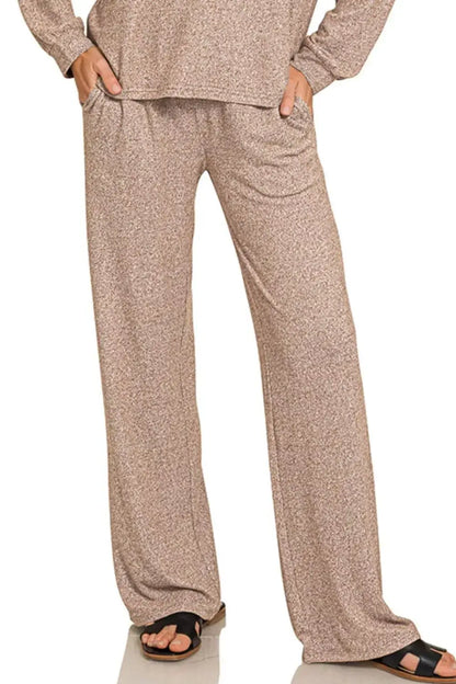 Zenana Soft Melange Long Sleeve Tee & Pants Set