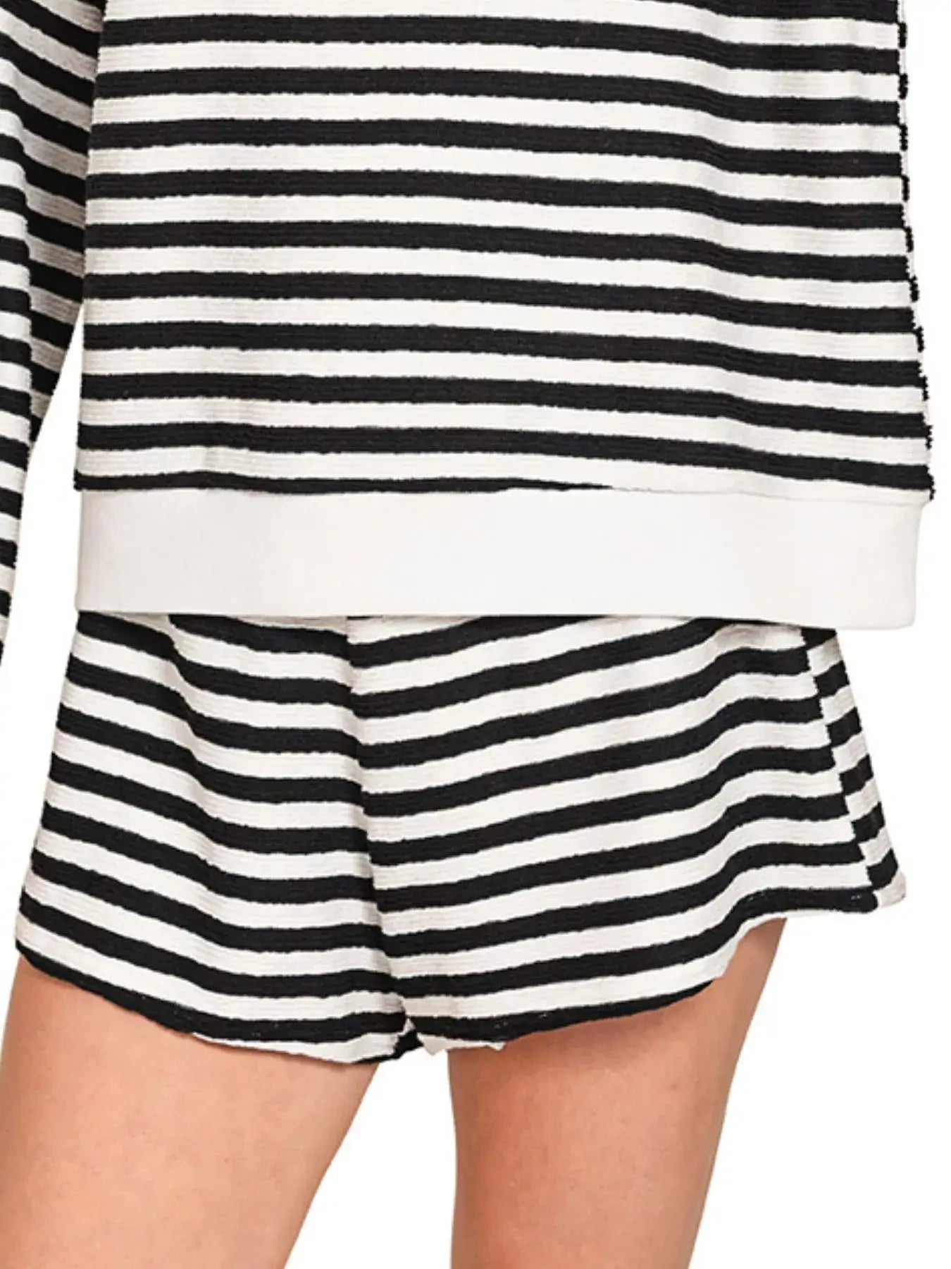 Zenana Striped Long Sleeve Top and Shorts Set - Long Sleeve Top and Shorts Set