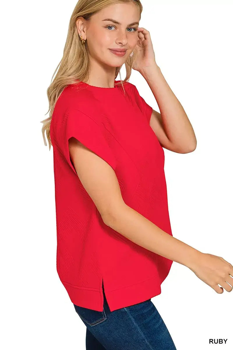 Zenana Textured Knit Jacquard Short Sleeve Top - Short Sleeve Top