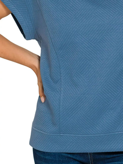 Zenana Textured Knit Jacquard Short Sleeve Top