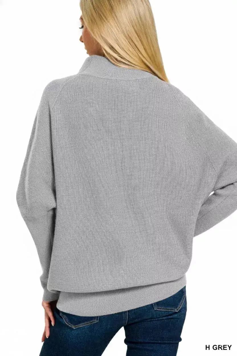 Zenana Viscose Dolman Sleeve Mock Neck Sweater