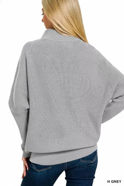 Zenana Viscose Dolman Sleeve Mock Neck Sweater