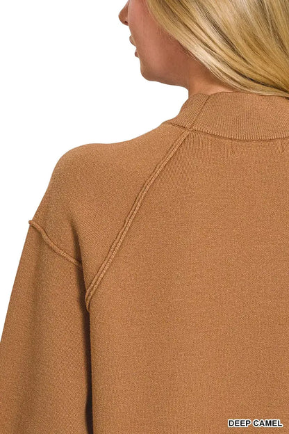 Zenana Viscose Mock Neck Exposed Seam Sweater - Neck Exposed Seam Sweater