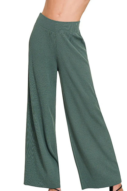 Zenana Viscose Ribbed Sweater Pants - ASH JADE / S - Ribbed Sweater Pants