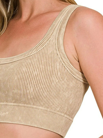 Zenana Washed Ribbed Scoop Neck Seamless Tank Top - Neck Seamless Tank Top