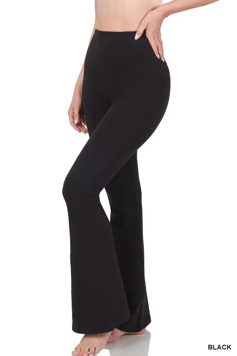 Zenana Wide Waistband Yoga Flare Pants - BLACK / S - Yoga Flare Pants