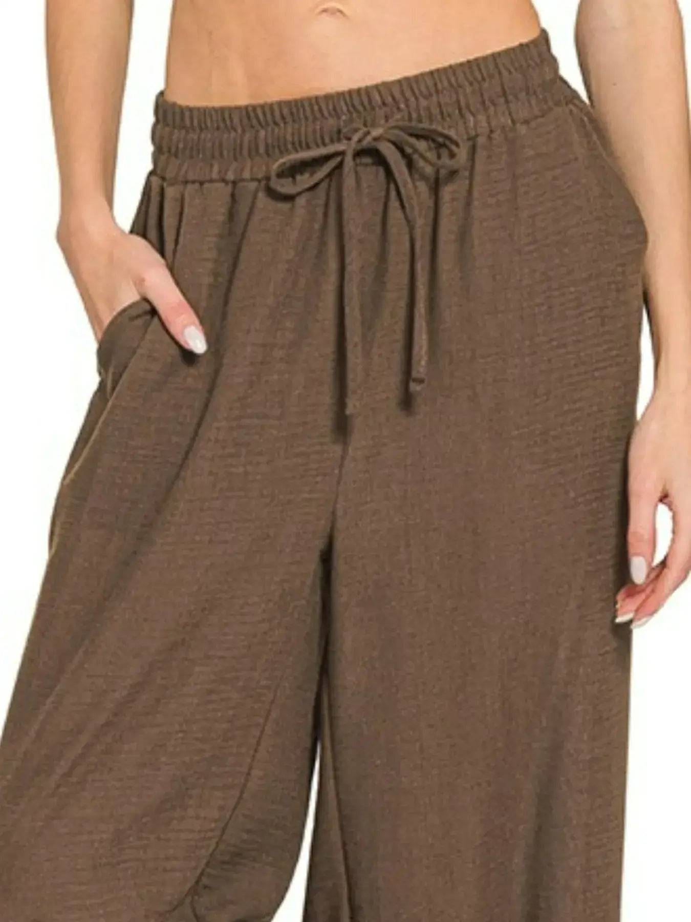 Zenana Woven Crepe Elastic Band Pants
