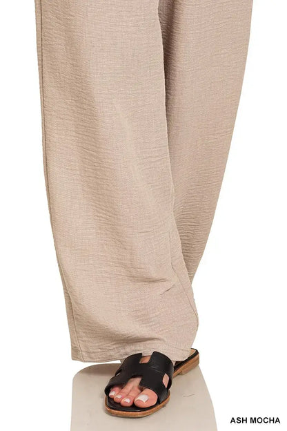 Zenana Woven Crepe Elastic Band Pants