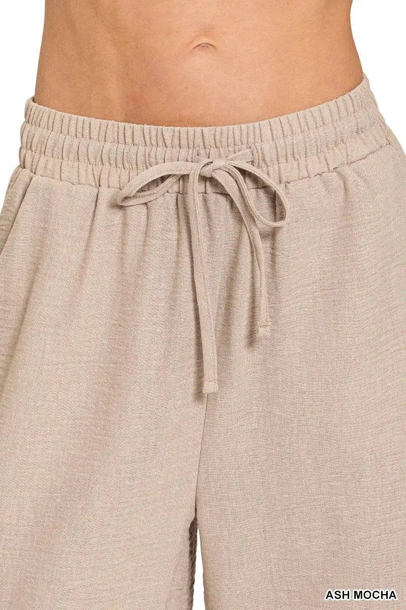 Zenana Woven Crepe Elastic Band Pants