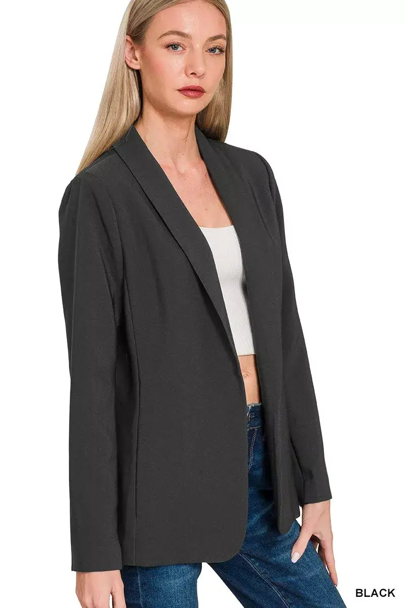 Zenana Woven Long Sleeve Blazer With Lining - Blazer With Lining