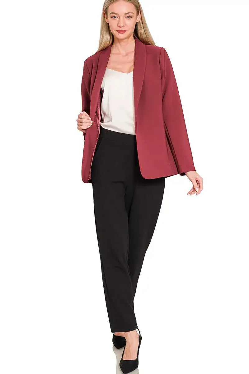 Zenana Woven Long Sleeve Blazer With Lining - Blazer With Lining