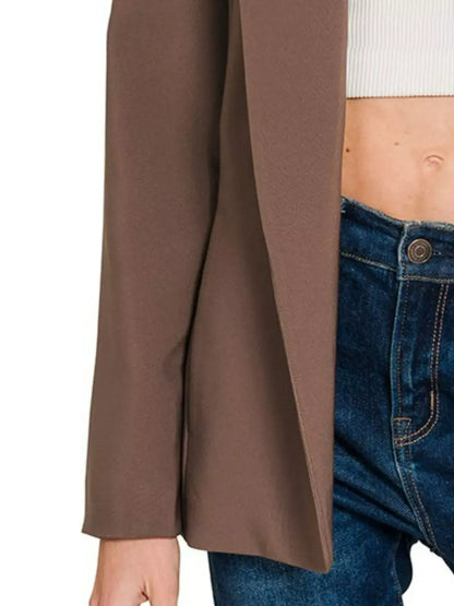 Zenana Woven Long Sleeve Blazer With Lining