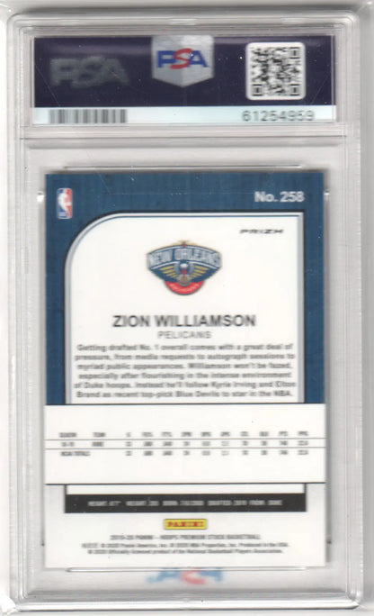 Zion Williamson basketball card from Panini Hoops 2019-20, Columbia Hobby graded PSA 9