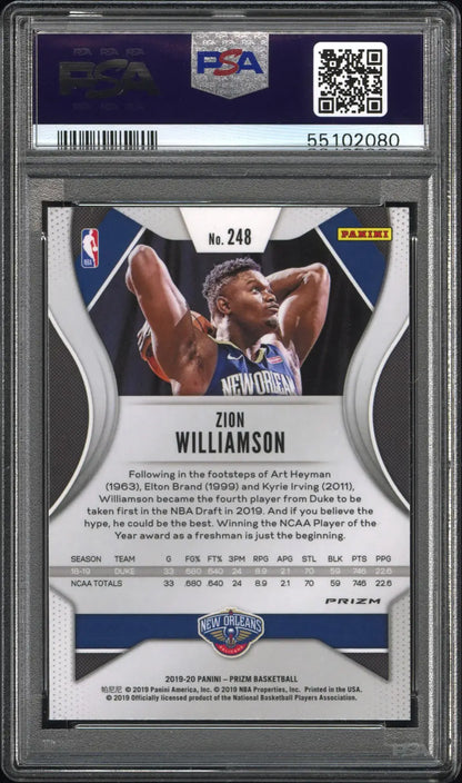 Graded Zion Williamson 2019 Panini Prizm Ruby Wave basketball trading card