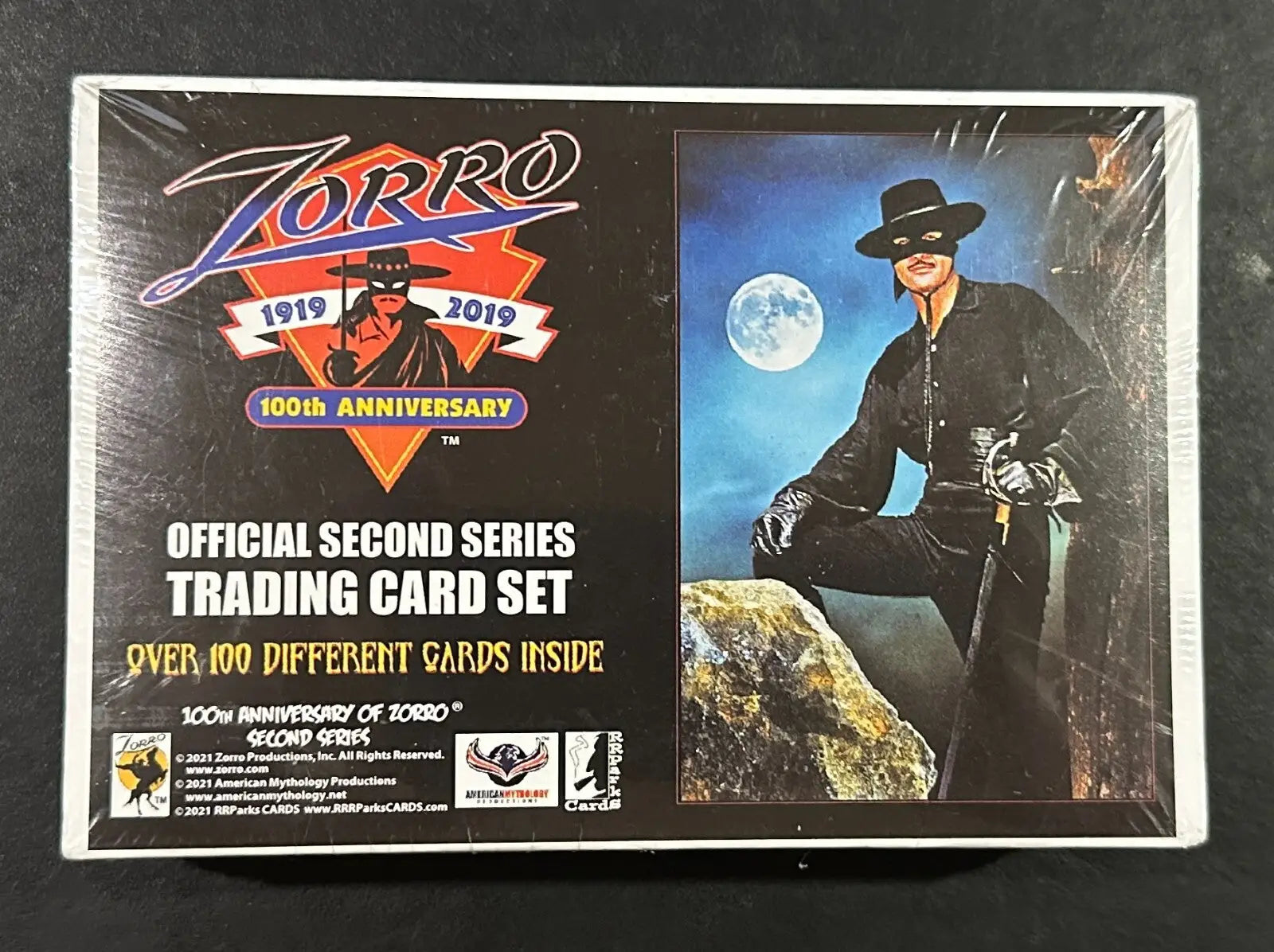 Factory sealed ZORRO SERIES 2 trading card box featuring Zorro 100th Anniversary mini cards