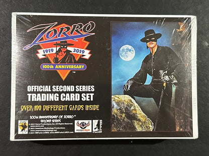 Factory sealed ZORRO SERIES 2 trading card box featuring Zorro 100th Anniversary mini cards
