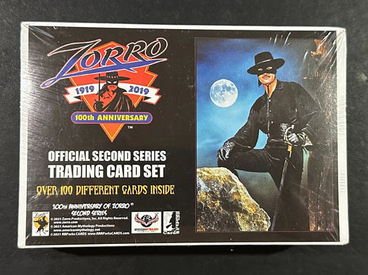 Factory sealed ZORRO SERIES 2 trading card box featuring Zorro 100th Anniversary mini cards